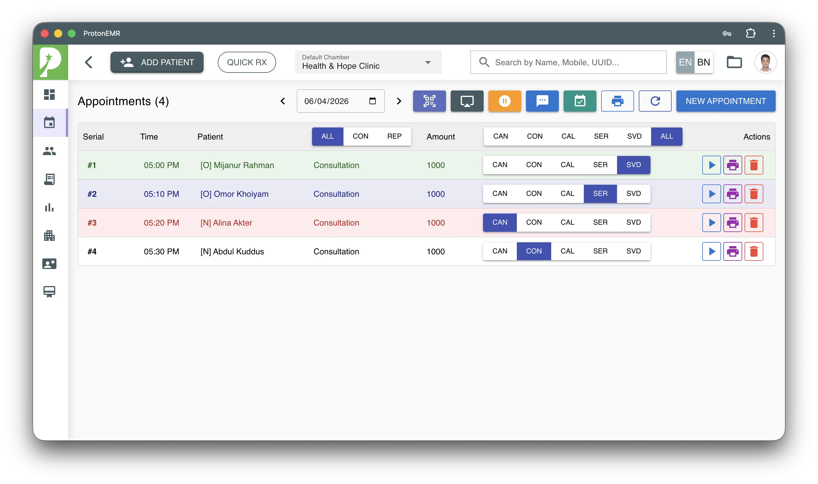 ProtonEMR Smart Appointment Dashboard — daily schedule management