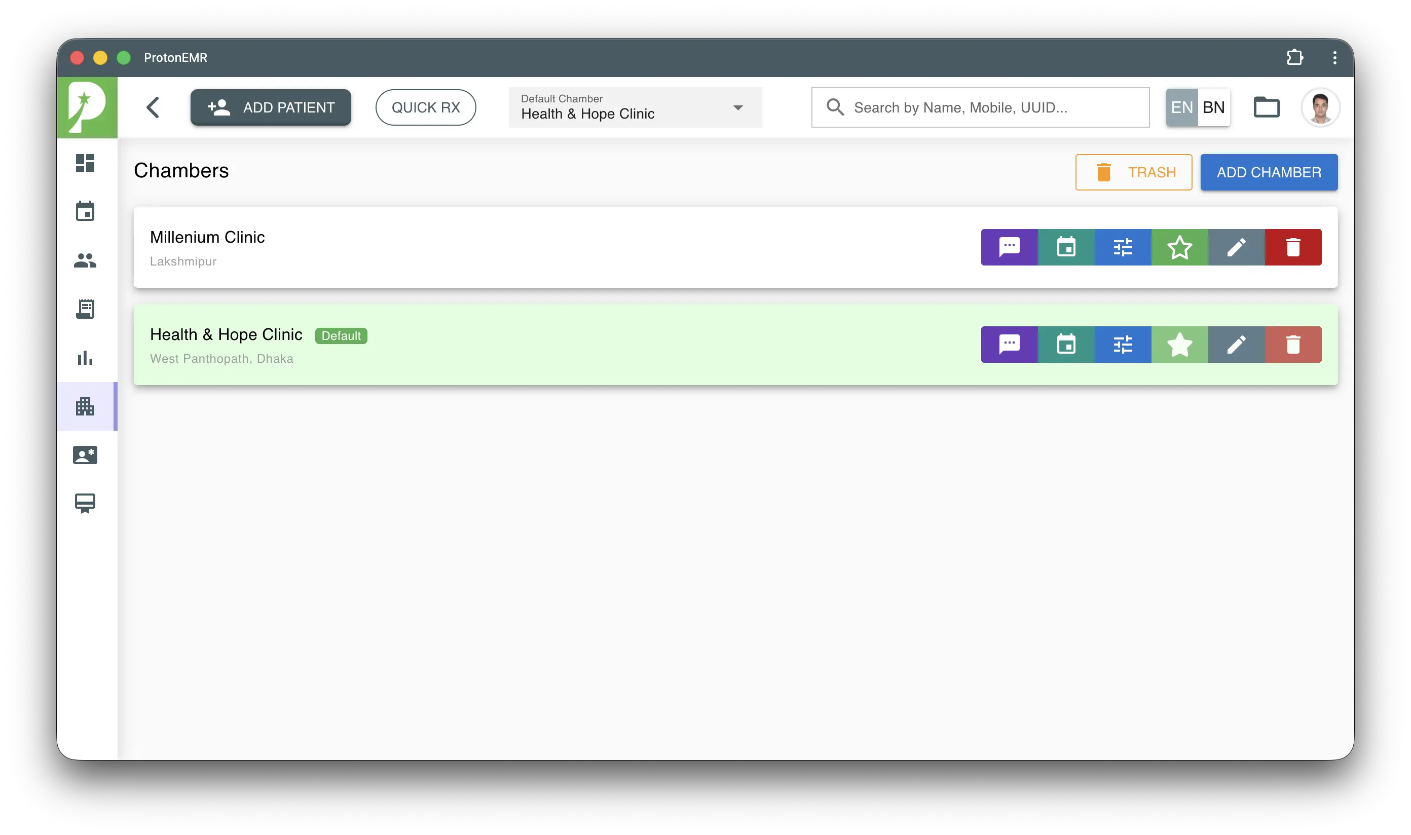 ProtonEMR Multi Chamber Management Dashboard — manage all chambers from one screen